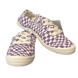 SO Super Comfy Memory Foam Purple/White Checked Pull-on Sneakers w/Laces‎ Sz 8